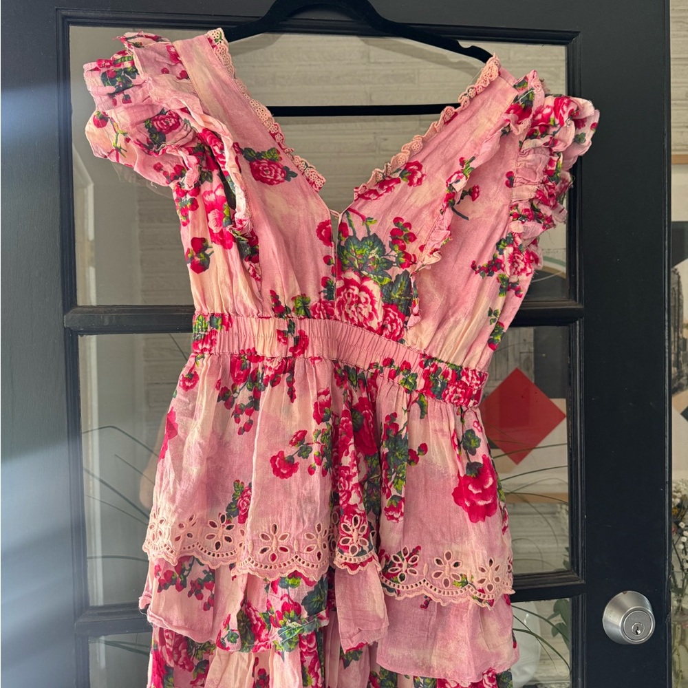 LoveShackFancy Pink Floral Lace Dress